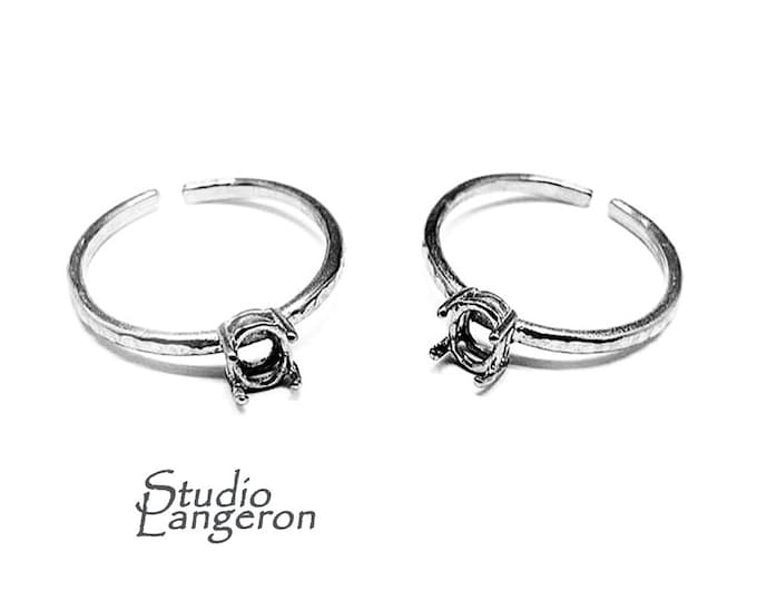 925 sterling silver open blank ring with 4-Prong Setting 6x4 mm, silver ring, Jewelry making, base ring, Setting, Ring mounting - 1 piece