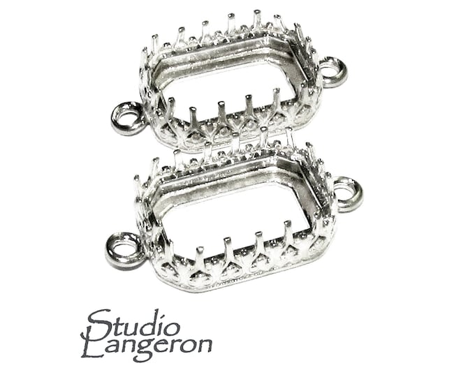 925 Sterling Silver Octagon Bezel Cups size 10x12 mm with two closed rings, Bezel cup, Setting, Jewelry making, Blank Pendant - 1 piece