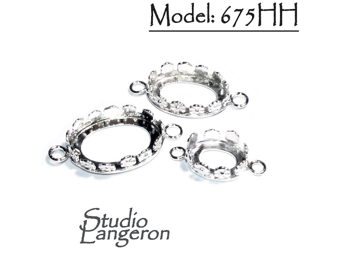 925 Sterling Silver Oval Bezel Cups with 2 loops size 8x10 - 18x25 mm, Setting, Silver bezel cup, Oval Bezel cup, Jewelry making - 1 piece