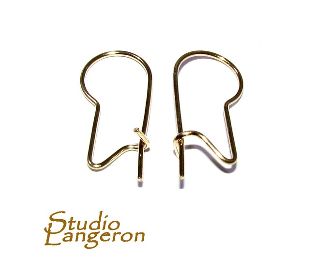 14K Yellow Solid Gold Kidney Ear Wire, Solid gold earrings, Jewelry making, 14K Solid gold, Earring components - 1 pair (2 pieces)