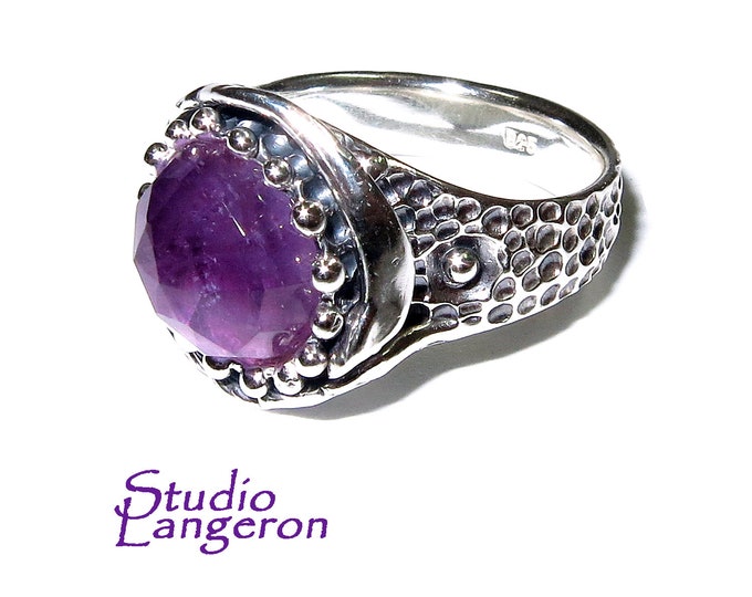 Amethyst ring 925 sterling silver, size 6 1/2, Handmade ring, single copy, Statement ring, Natural amethyst, silver ring, gemstone