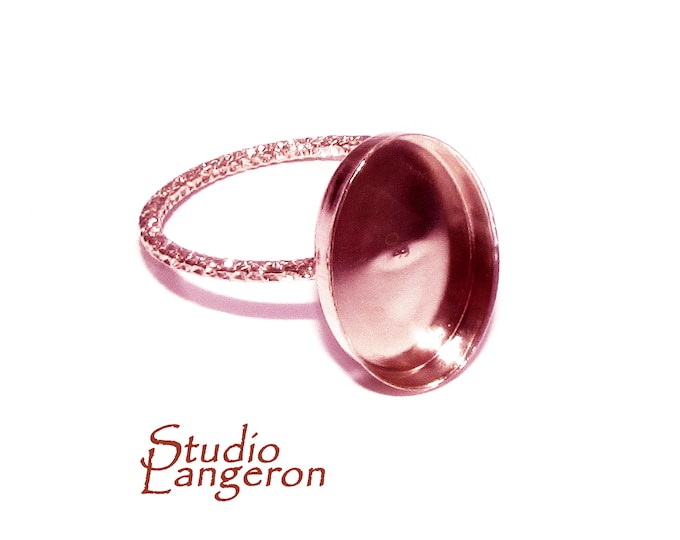 14K Rose gold filled blank ring with bezel cup 10x14 mm size 4, 5, 6, 7, 8, 9, Base ring, Bezel cup, Setting, Jewelry making - 1 piece