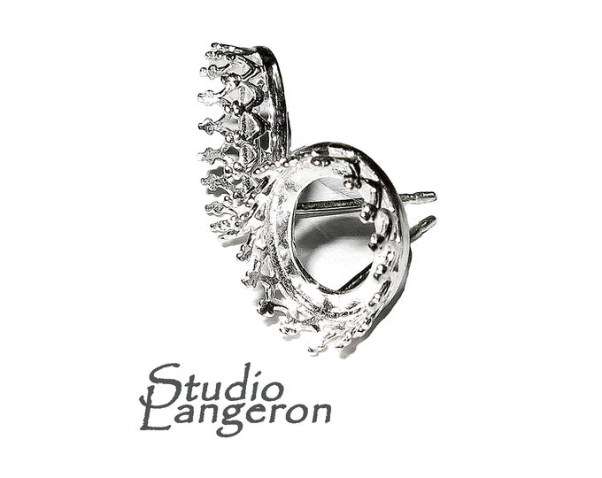 925 Sterling Silver Blank earrings with oval Bezel cup size 6x8, 8x10 mm, Jewelry making, Setting, Earrings mounting - 1 pair (2 pieces)