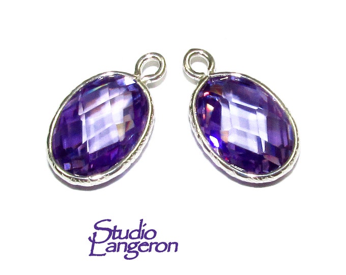 925 sterling silver oval pendant 10x14 mm with amethyst, pendant silver, oval pendant, bezel cup, Jewelry making, setting - 1 piece