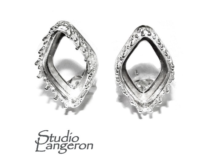 925 Sterling Silver Blank earrings size 14x9 mm with marquise Bezel cup, Jewelry making, Setting, Base Earrings post - 1 pair (2 pieces)