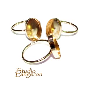 14K Yellow solid gold blank ring with bezel cup 10x14 mm size 4 - 10, Jewelry making, base ring, bezel cup, Solid gold ring - 1 piece