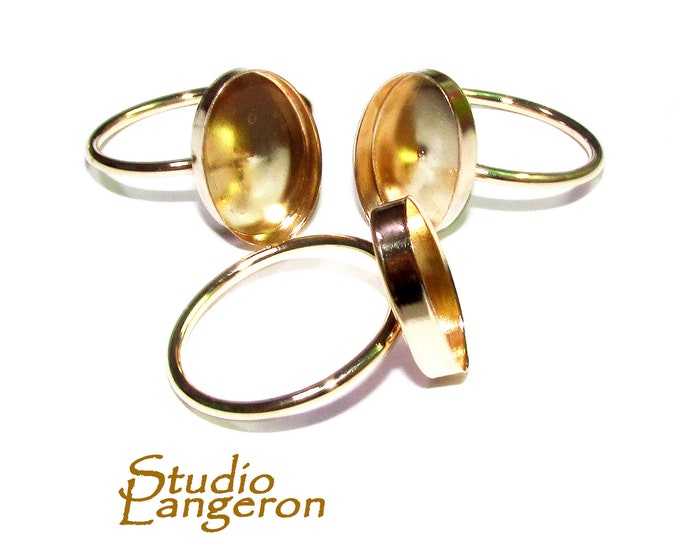 14K Yellow solid gold blank ring with bezel cup 10x14 mm size 4 - 10, Jewelry making, base ring, bezel cup, Solid gold ring - 1 piece