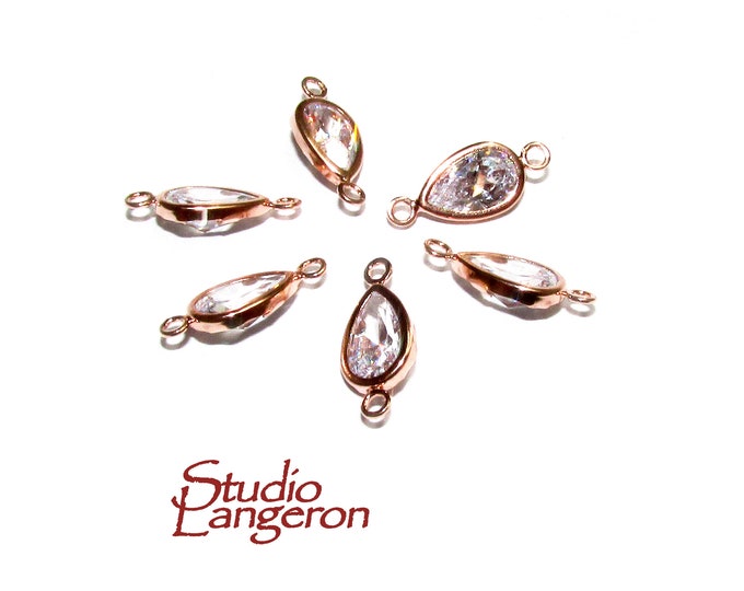 14K Rose Gold Filled White topaz pear Link Connector size 13x6mm, White topaz rose gold filled link, Connector, Jewelry making - 1 piece