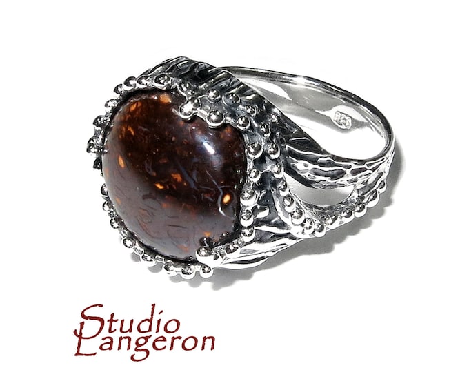 Statement Natural boulder opal ring 925 sterling silver size 8, Handmade ring, single copy, Boulder opal, silver ring, Statement ring