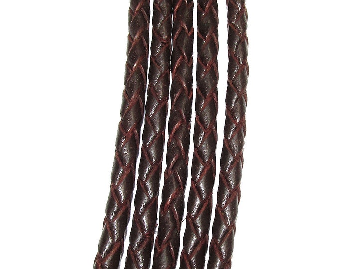 2.5 mm Natural Brown braided leather cord, Leather cord, braided cord, Natural leather, Brown  color, Jewelry making - 50 cm (1.7 Ft)