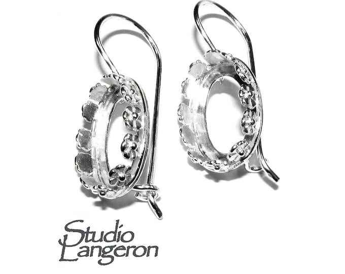 10x14 mm size 925 sterling silver blank earrings with bezel cup, Jewelry making, bezel cup, Setting, 925 Sterling silver - 1 pair (2 pieces)