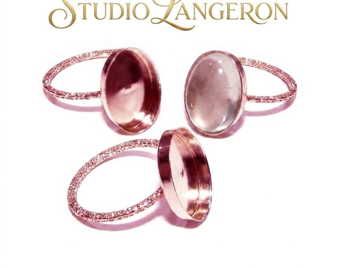 14K Rose gold filled decorative blank ring with bezel cup 12x16 mm size 4 - 11, Base ring, Bezel cup, Setting, Jewelry making - 1 piece
