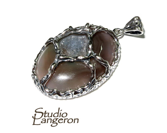 Druze agate brown pendant 925 sterling silver size 3.5x2.5 cm, 100% handmade, single copy, Druse Agate, Handmade pendant, Brown, Gemstone