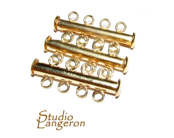 14K Yellow Gold Filled Tube Bar Clasp 4-Hole size 3.6x26 mm, Gold Filled Clasps, Slide Clasp, Jewelry making, Tube Slide Clasp - 1 piece