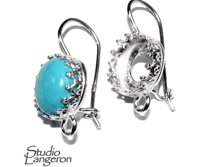 925 sterling silver blank earrings with bezel cup and closet ring size 6-14mm, model 1023H, Jewelry making, Setting - 1 pair (2 pieсes)