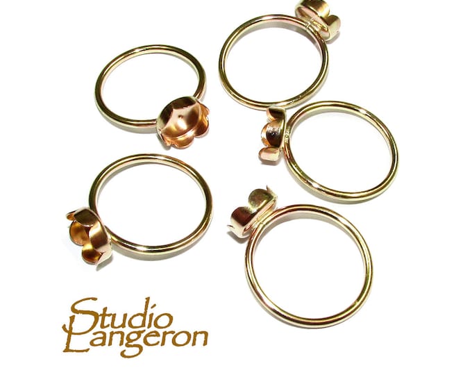 14K Yellow gold filled blank ring with flower bezel cup 8 mm size 4, 5, 6, 7, 8, Base ring, Gold filled ring, ring with bezel cup - 1 piece