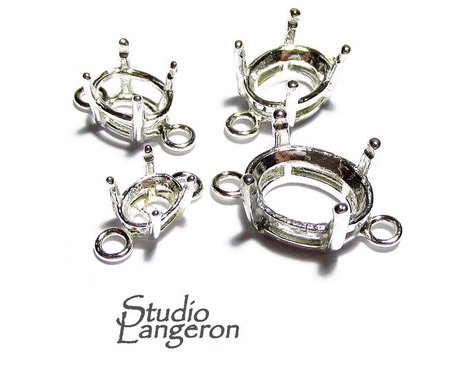 925 sterling silver Oval Basket 4-Prong Settings with 2 loops size 5x7 - 15x20 mm, Bezel cup, Jewelry making, Prong setting - 1 piece