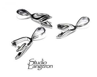 925 Sterling silver Leaf Double Pinch Pendant Bail with Ring, Silver Bail, Jewelry making, Sterling silver, bail for pendant - 1 piece
