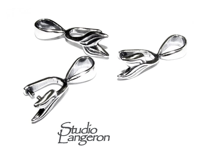 925 Sterling silver Leaf Double Pinch Pendant Bail with Ring, Silver Bail, Jewelry making, Sterling silver, bail for pendant - 1 piece