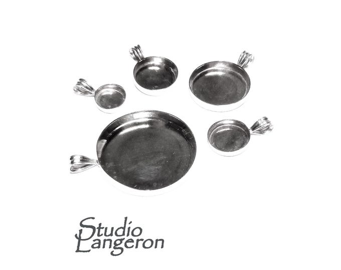 925 Sterling Silver blank pendants size 5.0 - 30.0mm, Round Bezel cup, Sterling silver, Setting, Sterling silver pendants - 1 piece