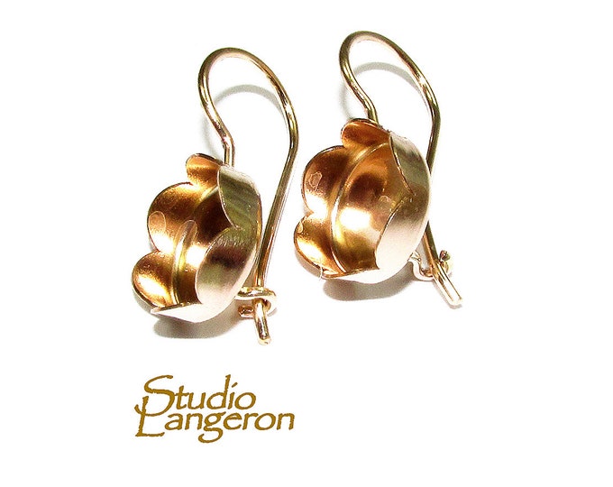 14K Yellow gold filled blank earrings with flower bezel cup 12 mm, Jewelry making, Setting, bezel cup, base earrings - 1 pair (2 piece)