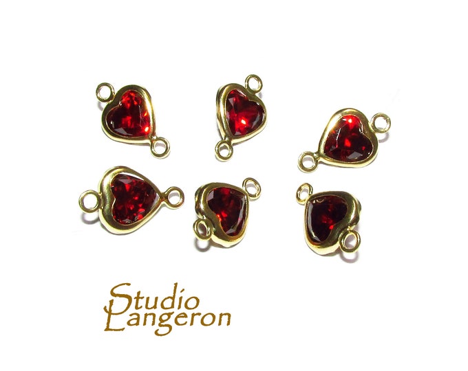 14K Gold Filled Garnet heart Link Connector size 11.5x7.0 mm, Garnet gold filled link, Garnet link connector, Jewelry making - 1 piece