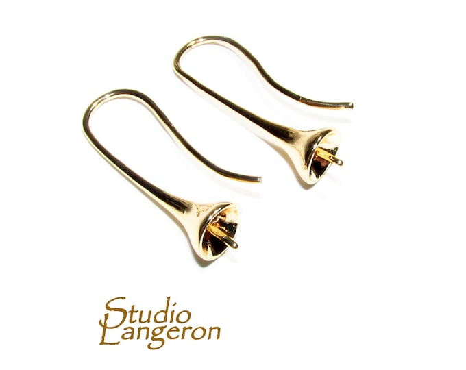 14K Gold filled Pearl Smooth Ear Wire Mounting, Gold filled Ear wire, Gold filled earrings, Jewelry making - 1 pair (2 pieces)