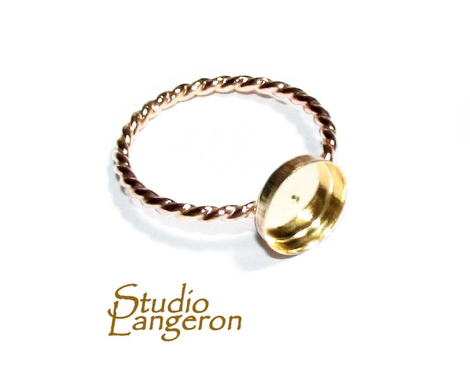 14K Yellow gold filled twisted blank ring with bezel cup 8mm size 4, 5, 6, 7, 8, 9, 10, Jewelry making, Mounting ring, bezel cup - 1 piece