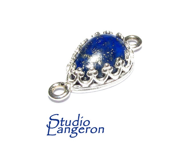 925 Sterling Silver natural Lapis lazuli pear Connector size 18x8.5mm, Natural Lapis lazuli silver link, Jewelry making, Connector - 1 piece