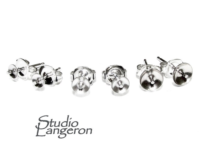 925 Sterling Silver Pearl Post Earring Mountings size 3, 4, 5, 6 mm, Jewelry making, Silver earrings, Pearl Post earrings - 1 pair (2 piece)