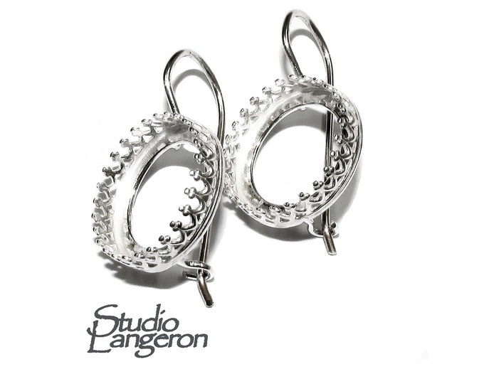 16 mm 925 sterling silver blank earrings with bezel cup, Jewelry making, Setting, bezel cup, base earrings, 925 silver - 1 pair (2 pieces)