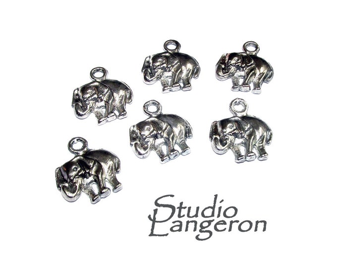 8 pcs Elephant Charms Antique Silver Tone, Silver tone, Elephant, Charms, Pendants, Nickel Free, Zinc Alloy Metal, Finding jewelry