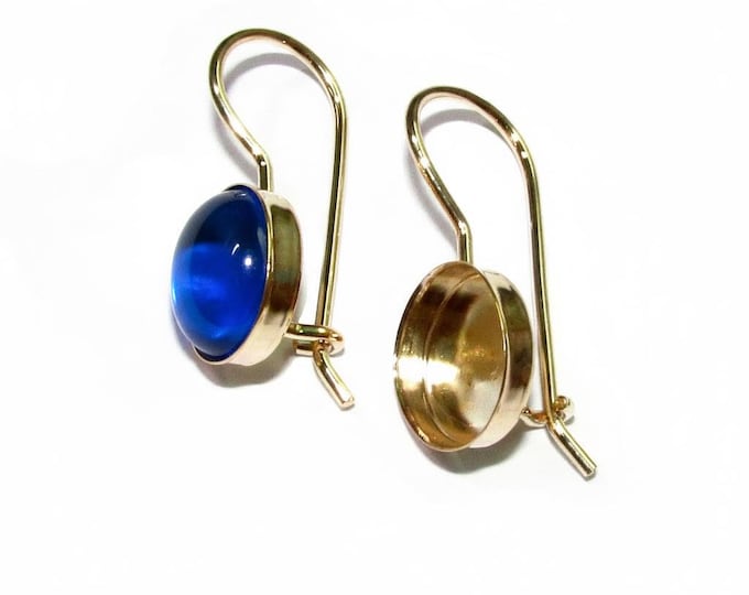 14K Solid gold blank earrings with bezel cup 10 mm, Jewelry making, Setting, bezel cup, base earrings, Earrings mounting - 1 pair (2 piece)