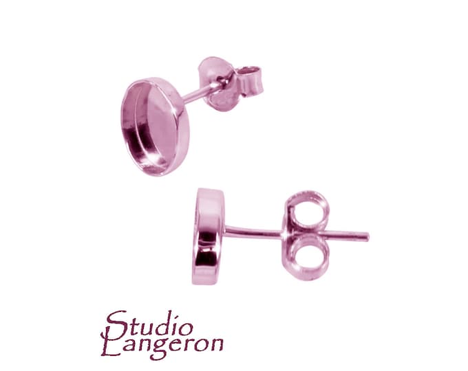 14K Rose Gold Filled Earrings Post With oval bezel cups size 6x8 - 10x14mm, Earrings mounting, Bezel cups, jewelry making - 1 pair (2 piece)