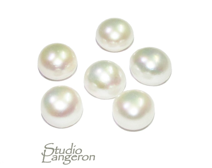 11 mm White pearls half-drilled Cabochon, Natural Pearl, White pearls Gemstone, Round pearl, Jewelry making, ring, earrings - 1 piece