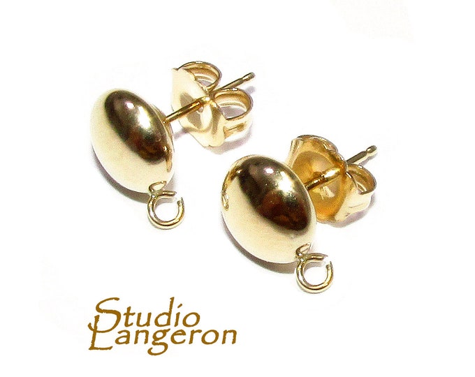 14K Solid gold Hollow Button Post Earrings size 6 mm with open ring, Jewelry making, Gold earrings button post - 1 pair (2 pieces)