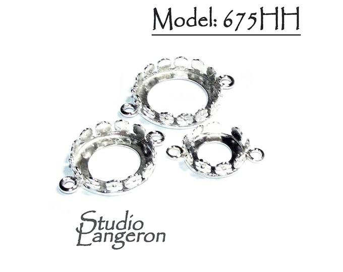 925 Sterling Silver Round Bezel Cup with 2 closed rings, sizes 8-20 mm, Bezel cup, Setting, Jewelry making, Bracelet, Connector - 1 piece