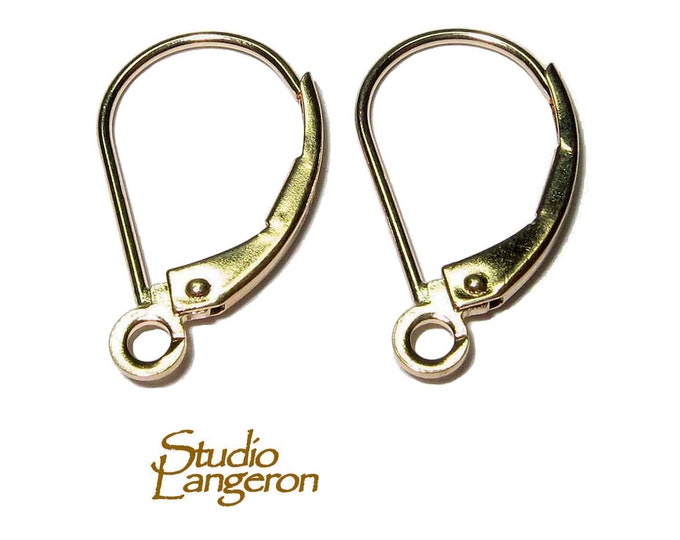 14K Yellow Gold Lever-Back Ear Wire with Open Ring, gold earring, earring components, Solid gold Earrings, Jewelry making - 1 pair (2 piece)