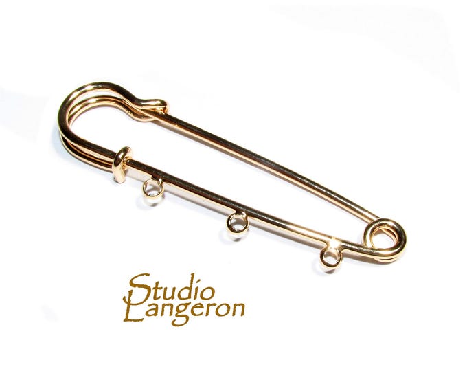 14K Gold filled Brooch Base with 3 Hanging Hole size 50x14 mm, Jewelry making, 14K gold filled, Base brooch - 1 piece
