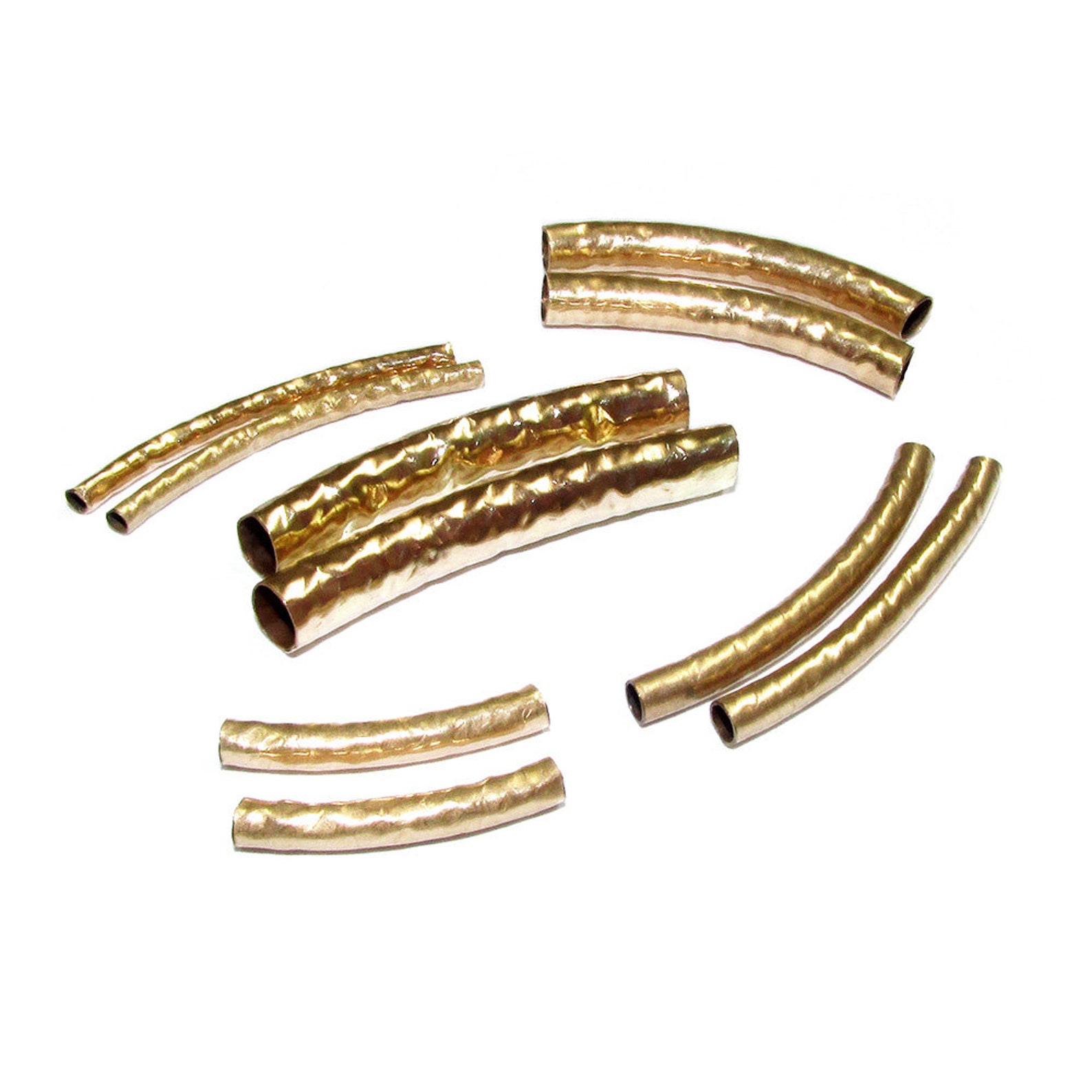 14K Gold Filled Hammered Curved Tube Beads Different Sizes Etsy