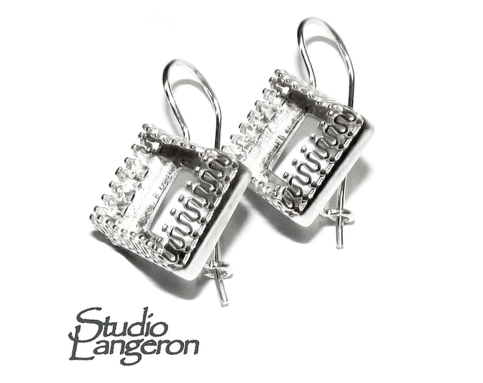 10 mm 925 sterling silver blank earrings with square setting bezel cup, base earrings, Jewelry making, Setting, Mounting - 1 pair (2 piece)