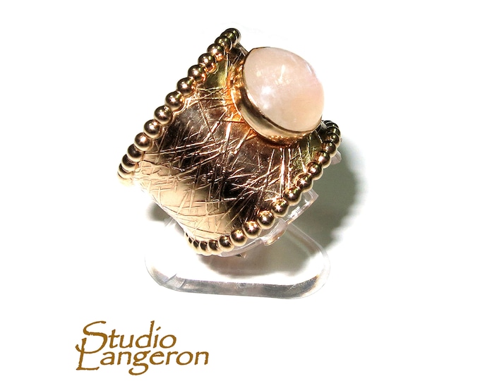 14K Gold Filled handmade moonstone ring size 8, Handmade gold filled ring, Pearl wire, Natural moonstone, gold filled ring, white gemstone