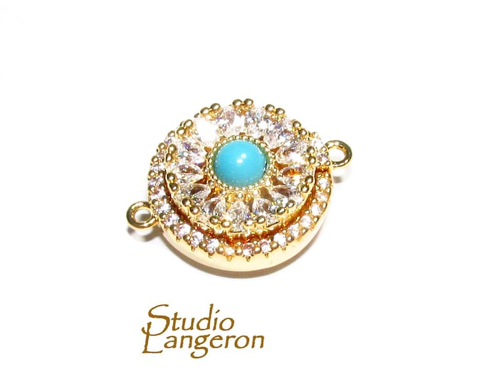 14K Yellow gold filled decorative Magnetic Clasps with turquoise size 19.0x15.0mm, Magnetic clasp, Jewelry making - 1 piece