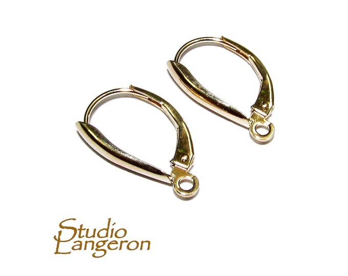 14K Yellow Gold Lever-Back Ear Wire with Open Ring, Jewelry making, earring components, Earrings, lever-back, Solid gold - 1 pair (2 piece)