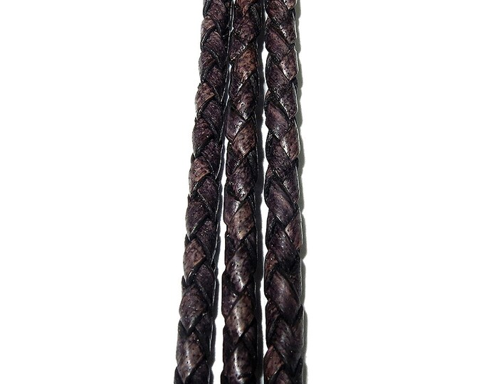2.5 mm Natural gray antique braided leather cord, Leather cord, braided cord, Natural leather, gray antique, Jewelry making - 50 cm (1.7 Ft)