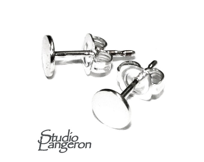 925 Sterling Silver Ear Post with Pad size 3 - 12 mm, Earring Backs Included, Blank earrings, Jewelry making, Earrings - 1 pair (2 pieces)