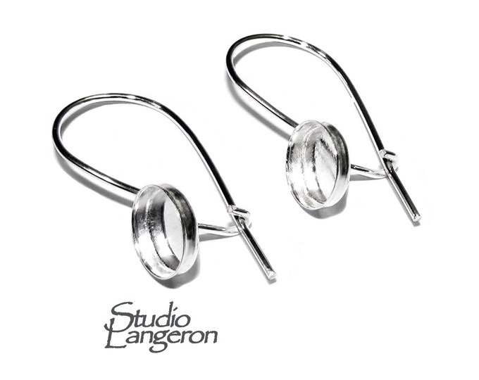 7 mm bezel cup 925 sterling silver blank earrings, earring components, bezel cup, silver earrings, Jewelry making - 1 pair (2 piece)