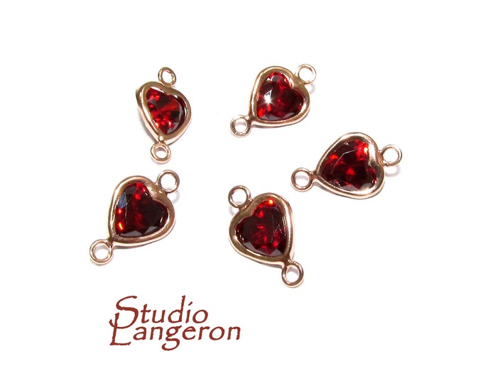 14K Rose Gold Filled Garnet heart Link Connector size 11.5x7.0 mm, Garnet gold filled link, Garnet connector, Jewelry making - 1 piece