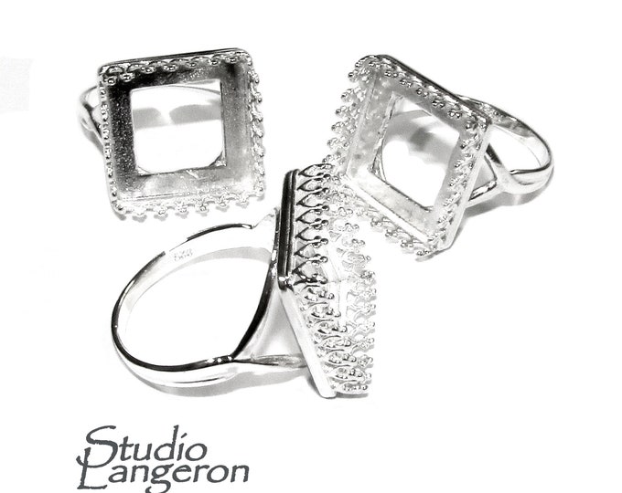 14x14mm 925 sterling silver blank ring with square bezel cup size 5, 6, 7, 8, 9, silver ring, base ring, jewelry making, bezel cup - 1 piece
