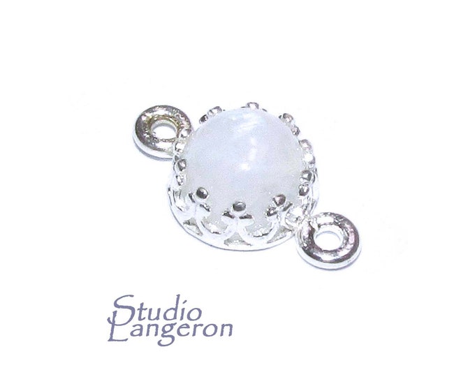 925 Sterling Silver natural moonstone round Link Connector size 14x7mm, Natural moonstone silver link, Jewelry making, Connector - 1 piece